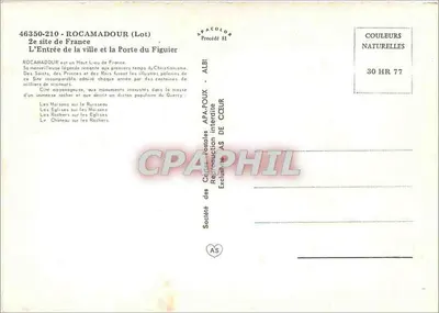 Rocamadour (Lot) — Wejście do miasta i Porta Figuier — Spółka Kart Pocztowych APA-POUX — Rewers