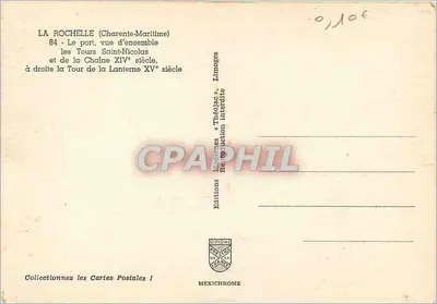La Rochelle (Charente-Maritime) — ogólne widok portu, wieżach Saint-Nicolas (XIV w.) i Wieży Latarni (XV w.) — Wydawnictwo Largemès & Théo Jac — Rewers