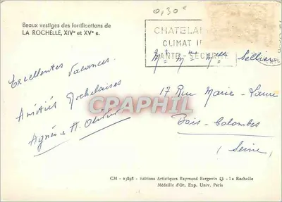 La Rochelle — Belos vestígios das fortificações dos séculos XIV e XV — Edições Artísticas Raymonde Bergevin — Verso