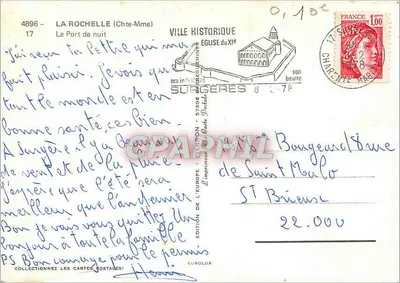 La Rochelle (Charente-Maritime) — El puerto de noche — Edición de Surgères — Reverso