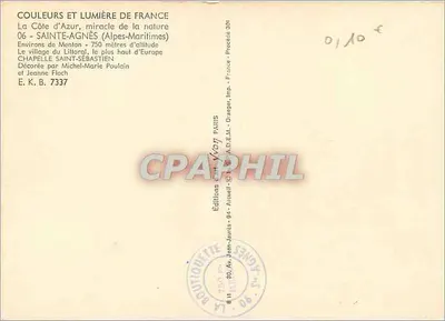 Kaplica św. Sebastiana — Sainte-Agnès (Alpes-Maritimes) — Wydawnictwo Jean-Jaurès — Rewers