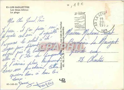 Les Sablettes — widok plaży i skał — Édition Y.P. Afnice — Rewers