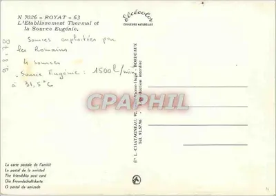 Źródło Eugénie — Royat — Wydawca Elcée, nr 7026 — Rewers