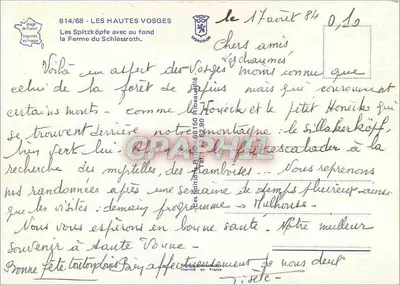 Wysokie Vosgi — Spitzköpfe z dala od Farmy Schiessroth — Wydawnictwo Ribeauvillé — Rewers