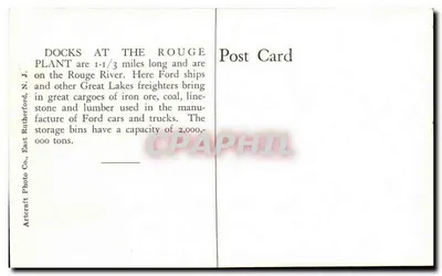 Rouge Plant Docks — Ford Motor Company — Artercraft Photo Co., East Rutherford, N.J. — Verso