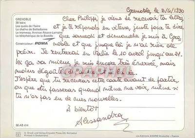 Grenoble — vista panorâmica com teleférico, rio e trem — Edições ANDRÉ Grenoble — Verso