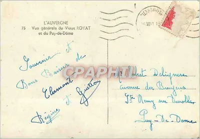 Widok ogólny Starego Royat i Puy-de-Dôme — L'Auvergne, n°75 — G. d'O. (fotograf) — Rewers