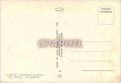 Laguiole (Aveyron) — Vista geral — Sociedade das Cartas Panorâmicas APA-POUX - ALBI — Verso