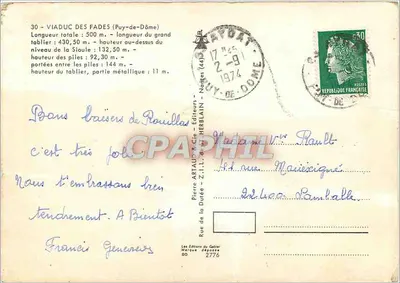 Viaduc des Fades (Puy-de-Dôme) — Panoramablick — Verlag Pierre Artaud & Cie — Rückseite