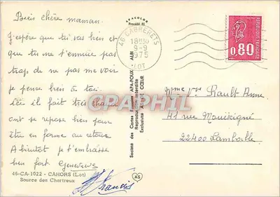 Brug over de rivier — Bron van de Chartreux — Société des Cartes Postales AFA-POUX — Achterkant