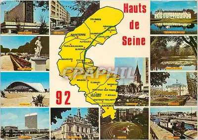 Hauts-de-Seine — Carta postal turística com mapa e fotos de localidades — Editor GRAPHIL, n° de série 92