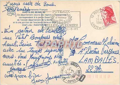 Hauts-de-Seine — Carta postal turística com mapa e fotos de localidades — Editor GRAPHIL, n° de série 92 — Verso
