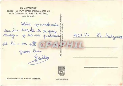 Le Puy Mary e o Carrefour du Pas de Peyrol — vista aérea — Éditions Modernes « Théodèce », Limoges — Verso