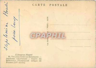 Villefranche-de-Rouergue — Alte Kartäuserabtei — Stuhl des Refektoriums (15. Jahrhundert) — A.P.A. - POUIX — Rückseite