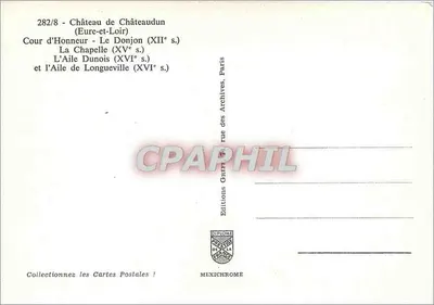 Zamek w Châteaudun — Dziedziniec Honorowy, Wieża, Krypta i Skrzydło Longueville — Wydawnictwo Gaffé, Paryż — Rewers