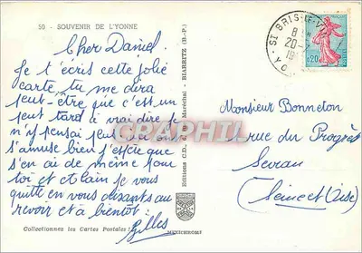 Ricordo dell'Yonne — Joigny, Sens, Auxerre, Avallon — Edizioni Diplôme de la France — Verso