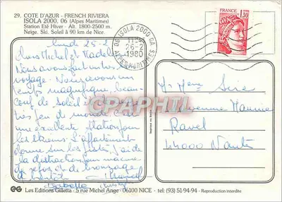 Isola 2000 — Alpy Południowe — Les Editions Gilletta — Rewers