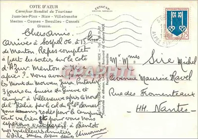 Côte d'Azur — Karta pocztowa turystyczna z mapą departamentu Alpy Merytoryjskie — Wydawnictwo CPHIL — Rewers