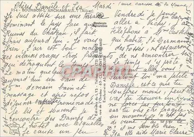 Bourbon-l'Archambault — stacja wodna dominowana przez ruiny zamku-fortyfikacji Duków Bourbon — Éditions Couleurs Naturelles — Rewers