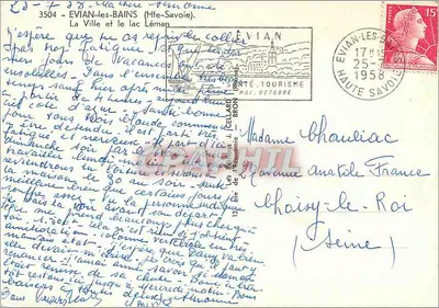 Évian-les-Bains — Vista aérea del lago Leman y del pueblo — Editor: Ediciones de Turismo — Reverso