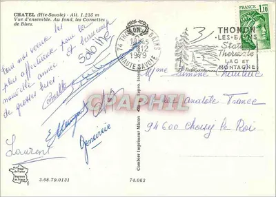 Châtel (Wysokie Sałwje) — Ogólny widok, w tle Cornettes de Bises — Wydawca Combier, nr 74.063 — Rewers