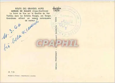 Gorges de Daluis — Estrada das Grandes Alpes — Edições Photoguy — Verso