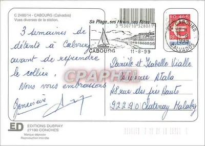 Cabourg — Widok plaży i centrum — Wydawnictwo Dubray, nr 2480/14 — Rewers