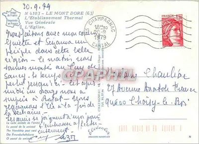 Mont Dore — ogólny widok z kościołem i termami — wydawca Imprimerie de France, n° 4103 — Rewers