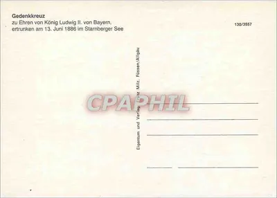 Croix comemorativa — Ludwig II da Baviera — editor Franz Milz, n° 130/3557 — Verso