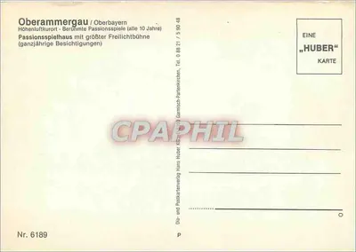 Oberammergau — Passionsspielhaus — editor Huber, n° 6189 — Verso