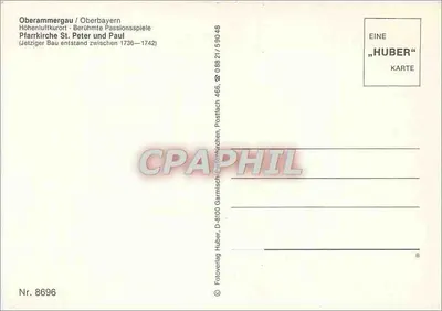 Oberammergau — Igreja Paroquial de São Pedro e São Paulo — editor Huber, n° 8696 — Verso