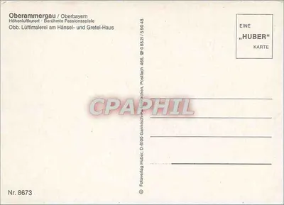 Oberammergau — Hotel da Paixão — Editor Huber, n° 8673 — Verso