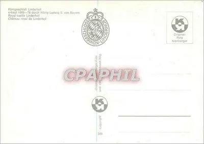 Zamek Linderhof — widok ogrodu i fontanny — Original-Foto Kienberger — Rewers