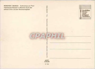 Munique - Hofbräuhaus am Platzl — editor Alfred Zietzen Verlag, n° M 163 — Verso
