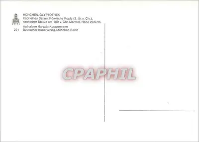 Munique Glyptothek — Cabeça de sátiro, cópia romana (século II d.C.) — Deutscher Kunstverlag, Munique — Verso