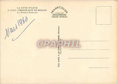 O Palácio Real — Mônaco — Editor AJAX, Mônaco — Verso