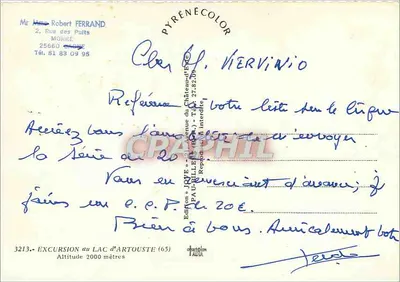 Excursão ao Lago d'Artouste — altitude 2000 m — PyrénécOLOR, n° 3213 — Verso