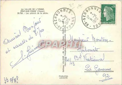 Pesca en Pont-sur-Yonne — Adiós a las preocupaciones — Editor Valoire, n°28.726 — Reverso
