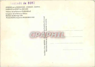 Diga di Bort-les-Orgues — vista panoramica in quattro piani — editore Michel — Verso