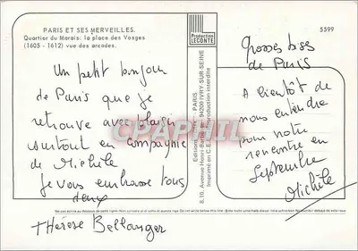 Place des Vosges — Paryż — Wydawnictwo Leconte, nr 5599 — Rewers