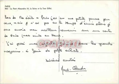 Paryż — Most Alexandre III, Seina i Wieża Eiffla — Stara pocztówka n° 860 — Rewers