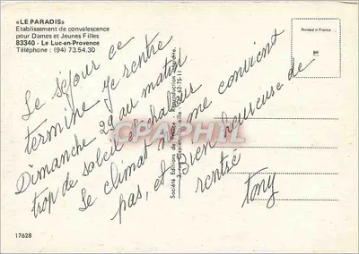 Le Paradis — Zakład wypoczynkowy dla Dams i Młodych Dziewcząt — Le Luc-en-Provence — Rewers