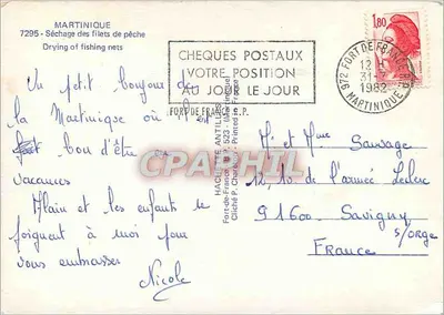 Martinique — Suszenie sieci rybackich — Cheques Postaux — Rewers