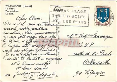 Valras-Plage — Vista geral — Sociedade das Edições da França, n° 16703 — Verso