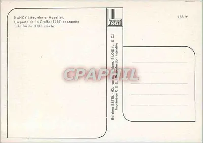 Nancy - Porta Craffe — odrestaurowana na końcu XIX wieku — Wydawnictwo ESTEL — Rewers