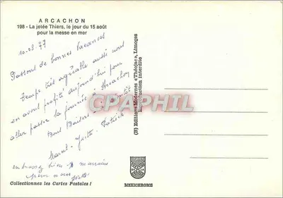 Arcachon — Przystań Thiers, dzień 15 sierpnia na mszy nad morzem — Wydawnictwo Modernes « Théolac » — Rewers