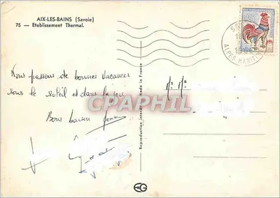 Aix-les-Bains — Estabelecimento Termal — Bilhete postal antigo n°75 — Verso