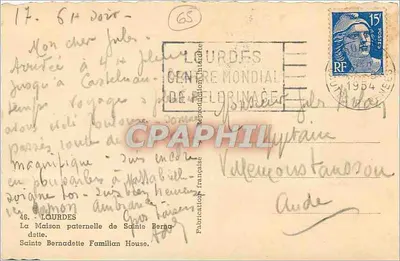 Dom Ojczysty św. Bernadettki — Lourdes — Wydawca: Wyroby francuskie — Rewers