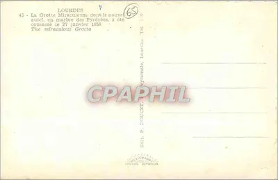 Jaskinia Cudowna — Lourdes — Wydawca P. Doucet, n°45 — Rewers