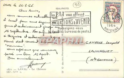 Zamek w Lavalu — widok mostu i zamku — CAYROLE Leopold, wydawca — Rewers
